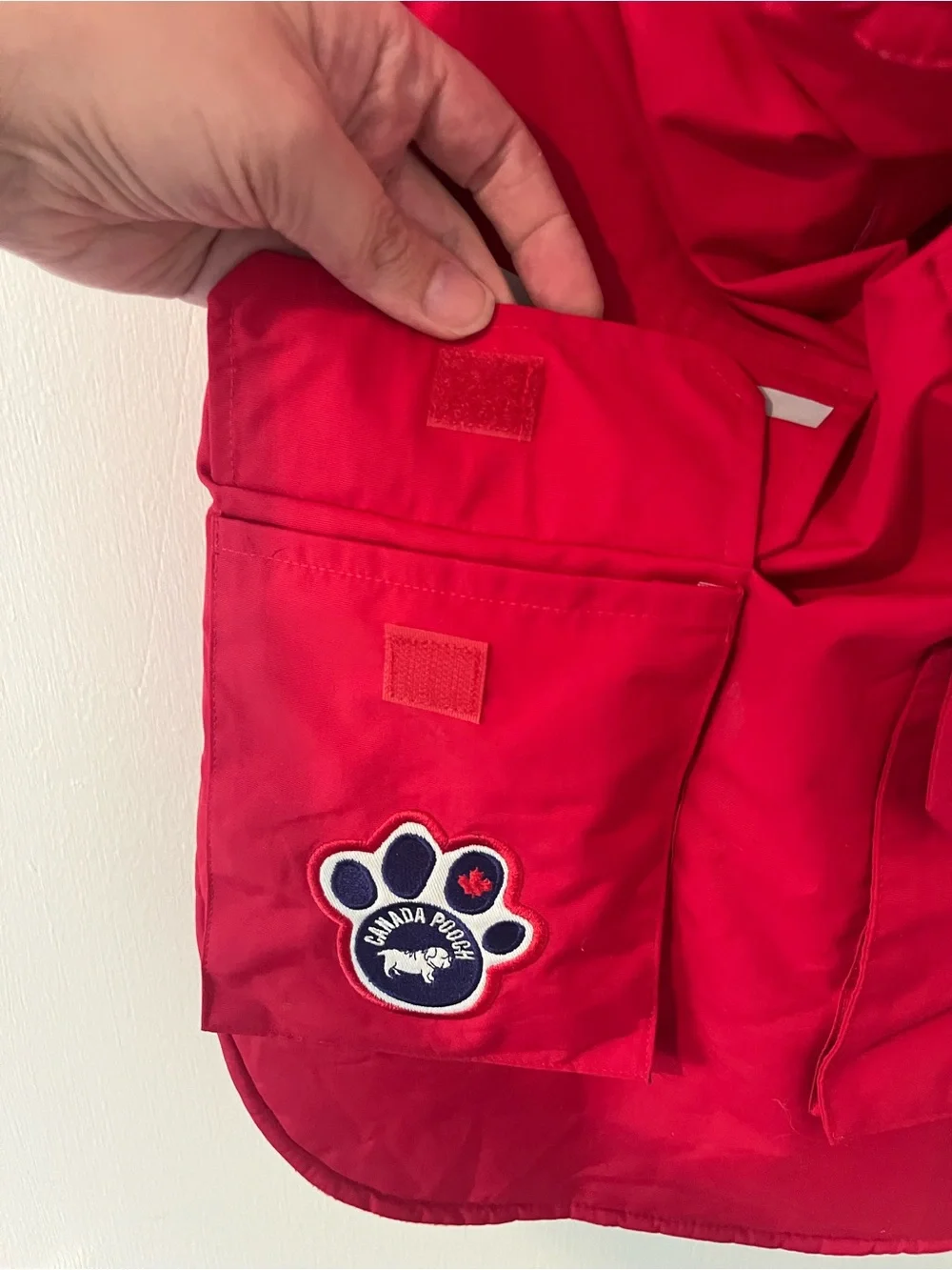 Red Canada Pooch Jacket Velcro Pockets Removable Hood 20